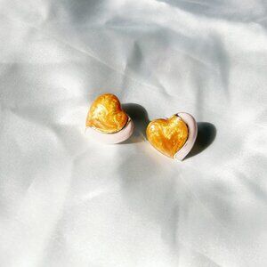 Golden color Swirl Heart Stud Earrings Romantic Modern Enamel Design pink gift